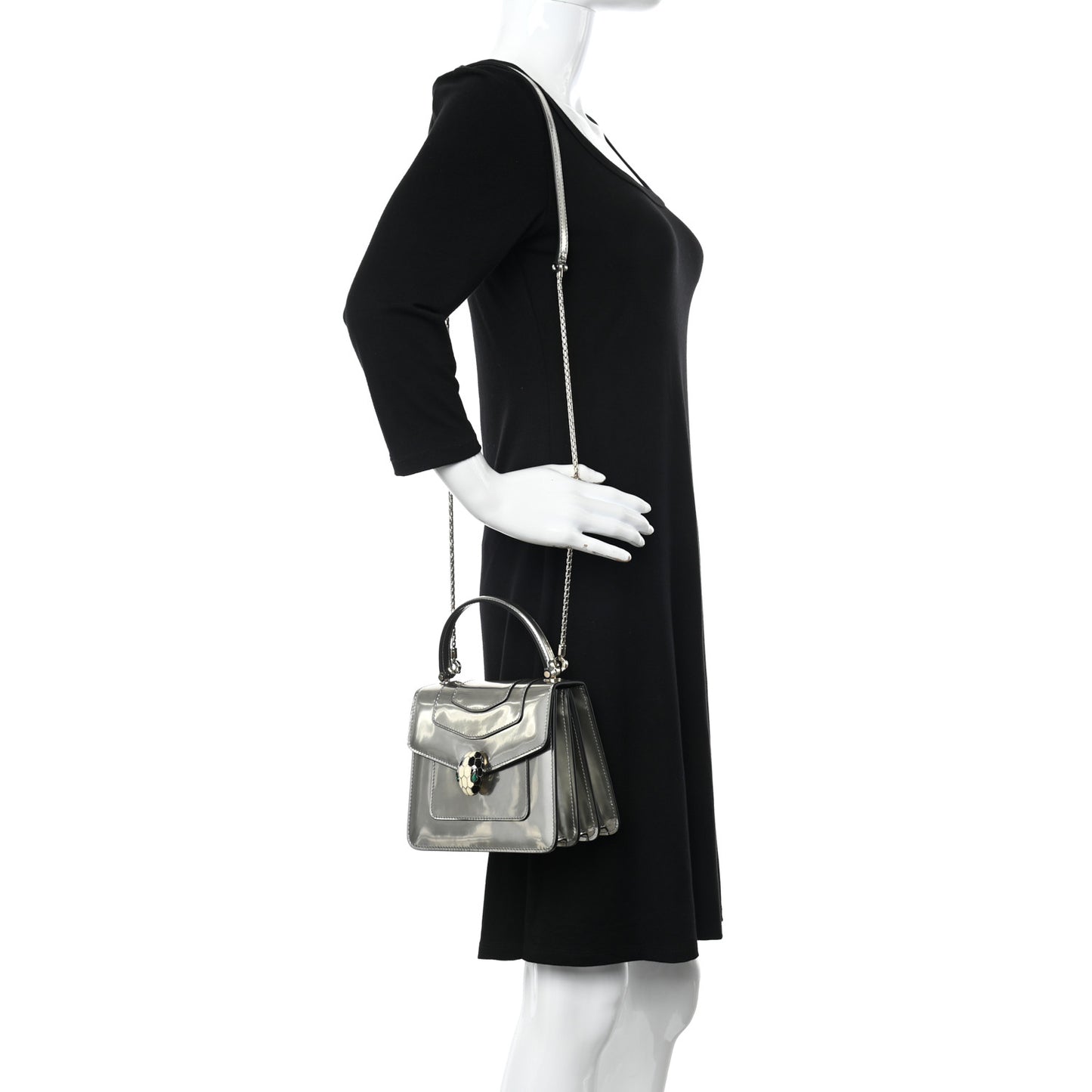 Metallic Calfskin Serpenti Forever Top Handle Silver