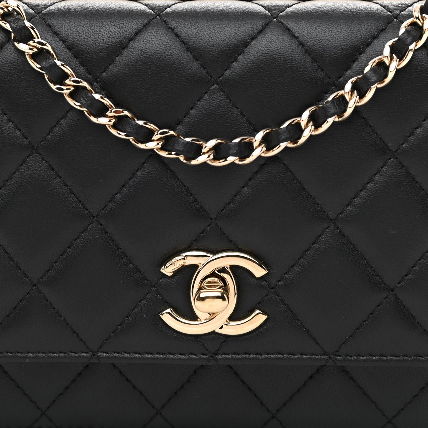 Lambskin Quilted Trendy CC Wallet On Chain WOC Black