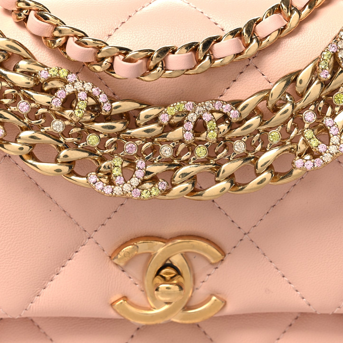 Lambskin Quilted Mini CC Crystal Logo Chain Flap Pink