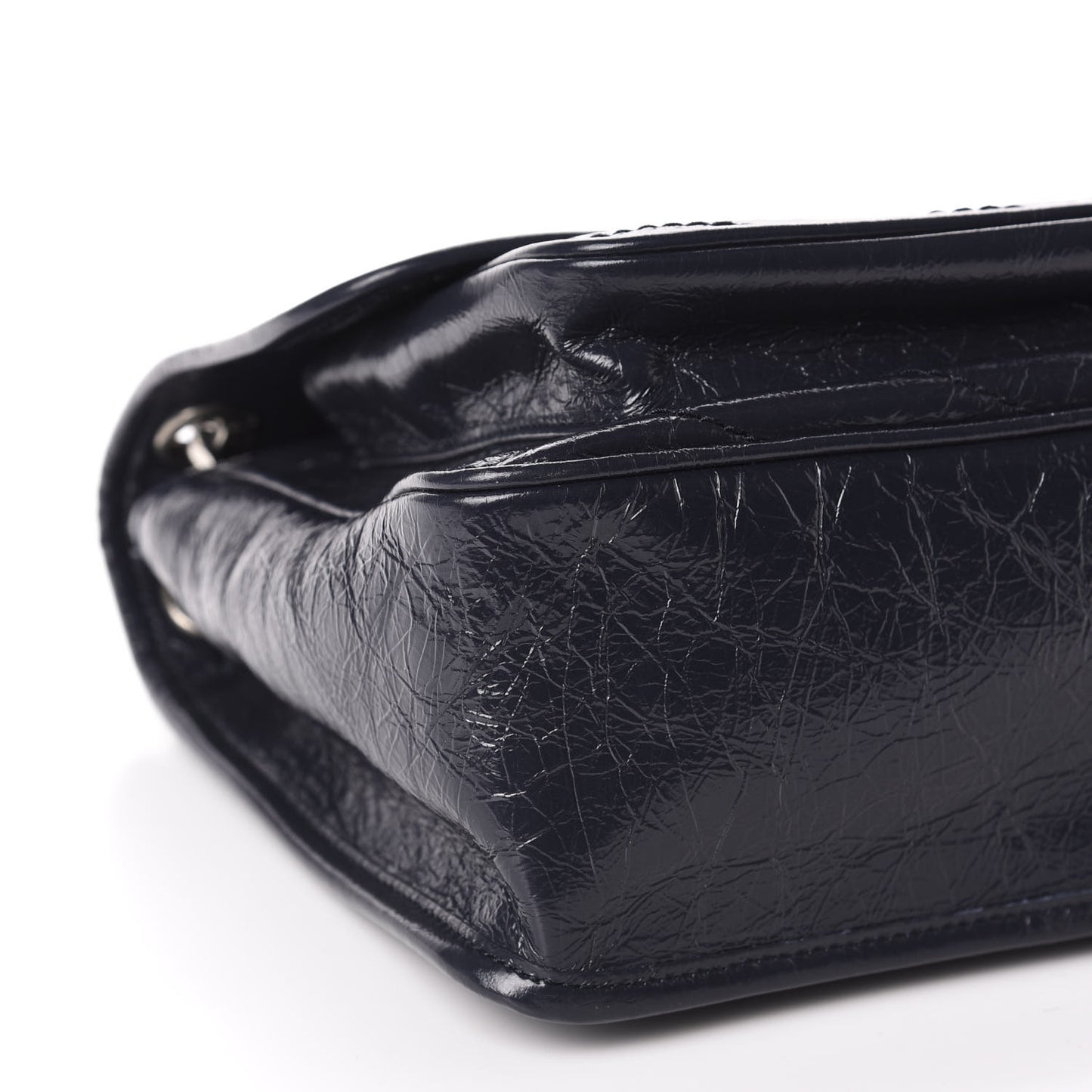 Crinkled Calfskin Matelasse Monogram Medium Niki Chain Satchel Deep Marine