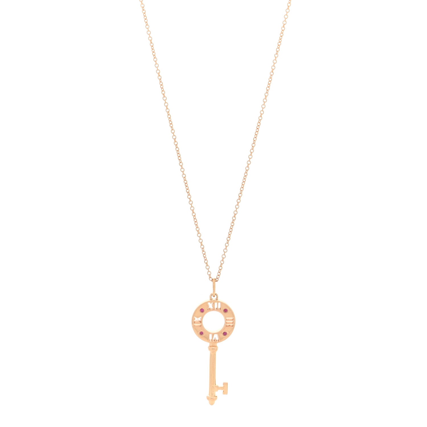 Tiffany 18K Rose Gold Ruby Atlas Pierced Key Pendant Necklace 1 of 5