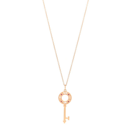 Tiffany 18K Rose Gold Ruby Atlas Pierced Key Pendant Necklace 1 of 5