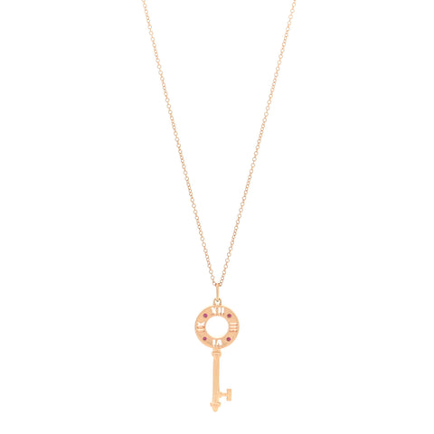 18K Rose Gold Ruby Atlas Pierced Key Pendant Necklace