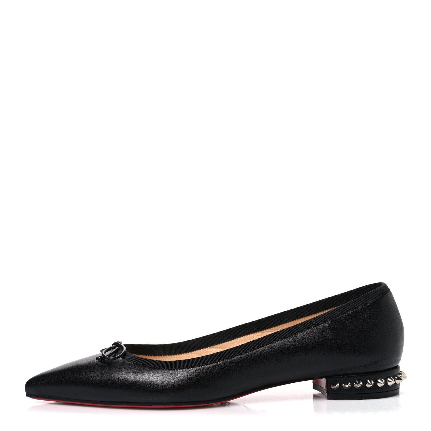 Christian Louboutin Calfskin Zarli Nappa Grosgrain Spiked Hall Flats 39 Black 1 of 10
