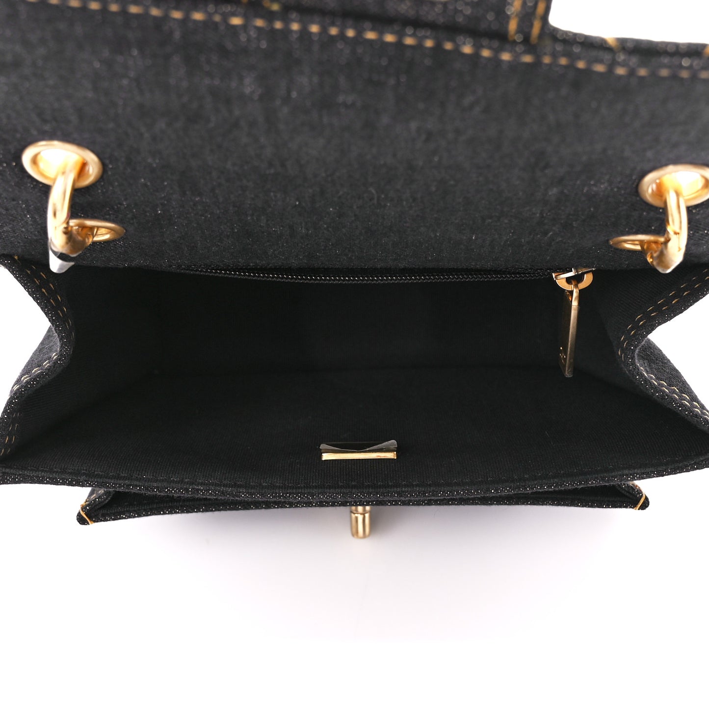 Denim Quilted Double You Mini Flap Black Golden