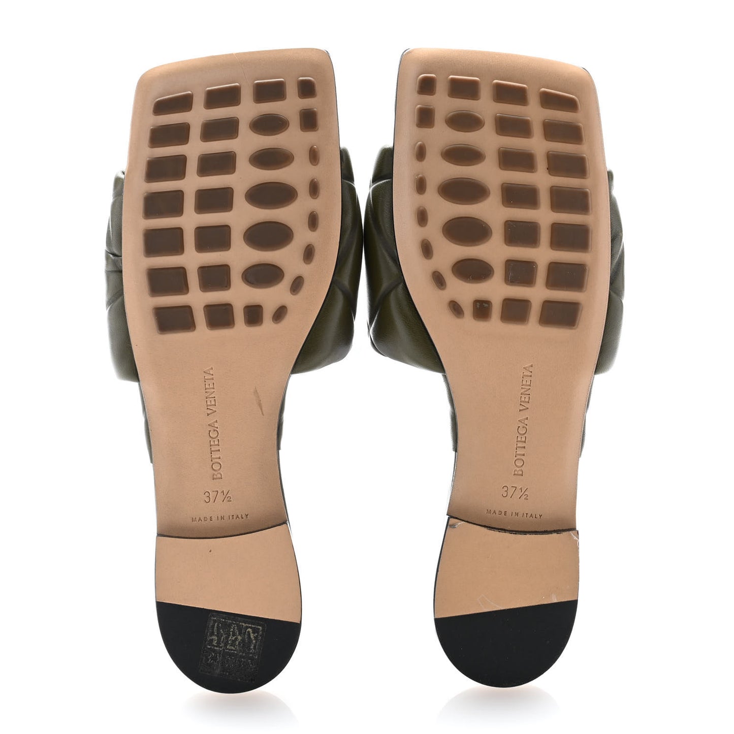 Nappa Quilted Rubber Lido Flat Sandals 37.5 Khaki