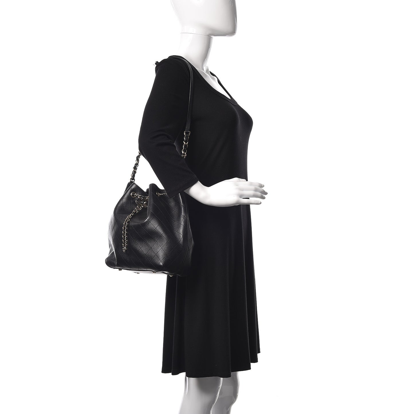Calfskin Stitched Drawstring Bag Black