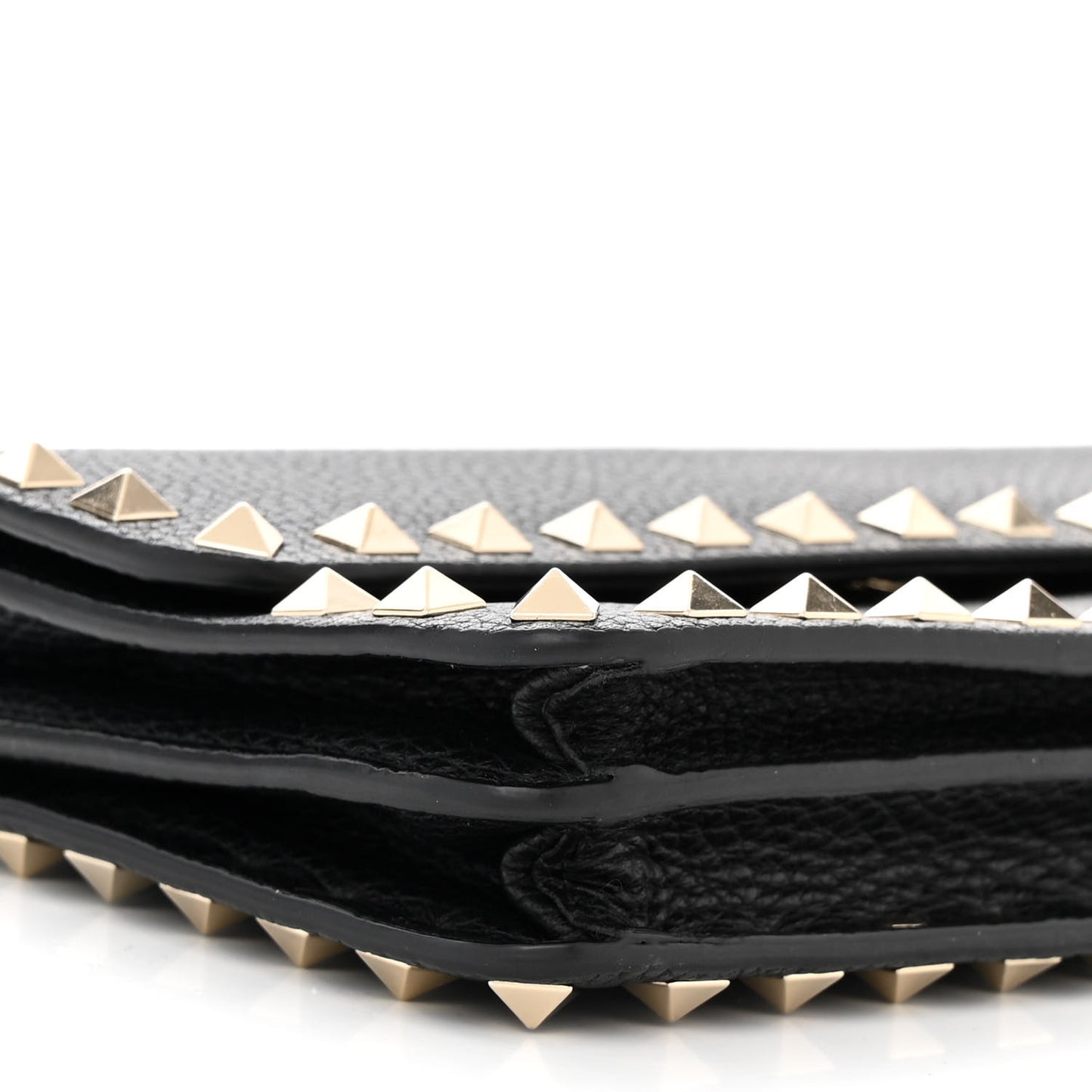 Pebbled Calfskin Rockstud Flap Wallet On Chain Black
