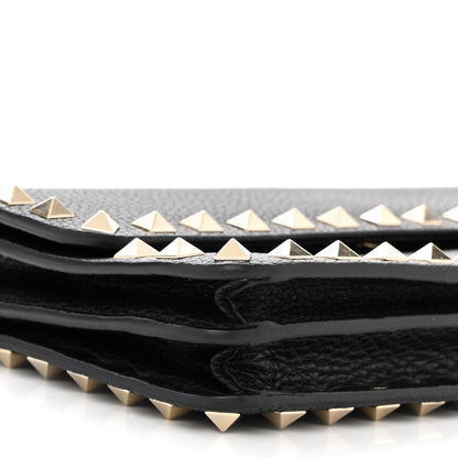 Valentino Garavani Pebbled Calfskin Rockstud Flap Wallet On Chain Black 8 of 9