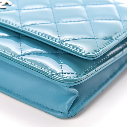 Chanel Patent Quilted Wallet On Chain WOC Turquoise Blue 10 of 11