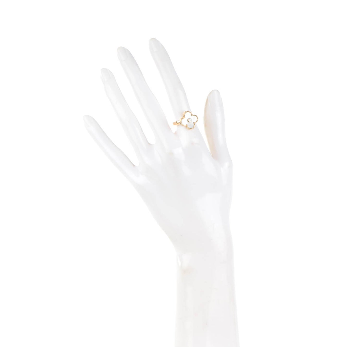 18K Yellow Gold Mother of Pearl Vintage Alhambra Ring 52 6