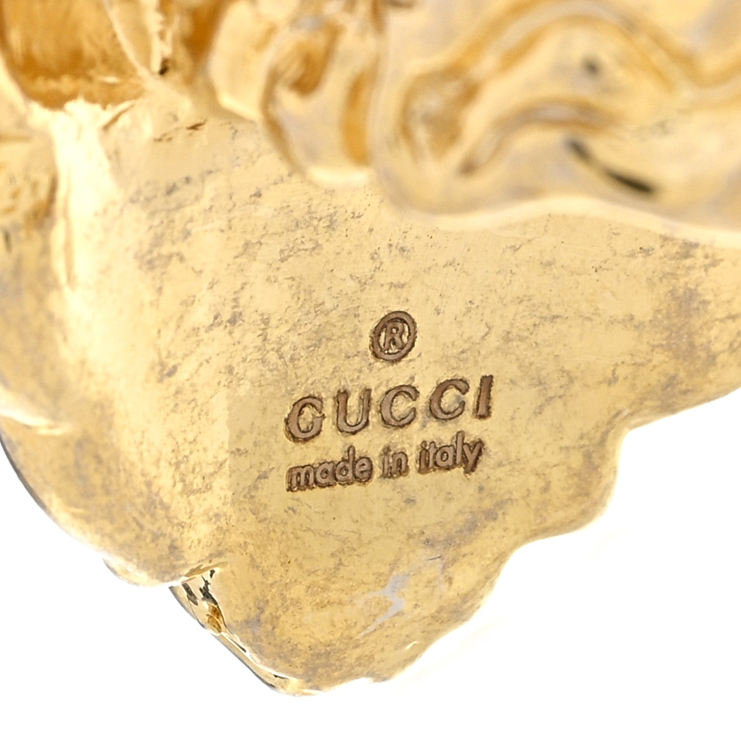 Gucci Metal Crystal Lion Head Ring 54 6.75 Green Aged Gold 5 of 5