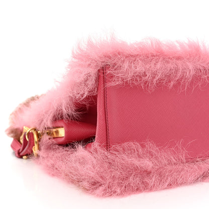 Prada Montone Shearling Fox Fur Saffiano Shoulder Bag Begonia Cammello 10 of 11