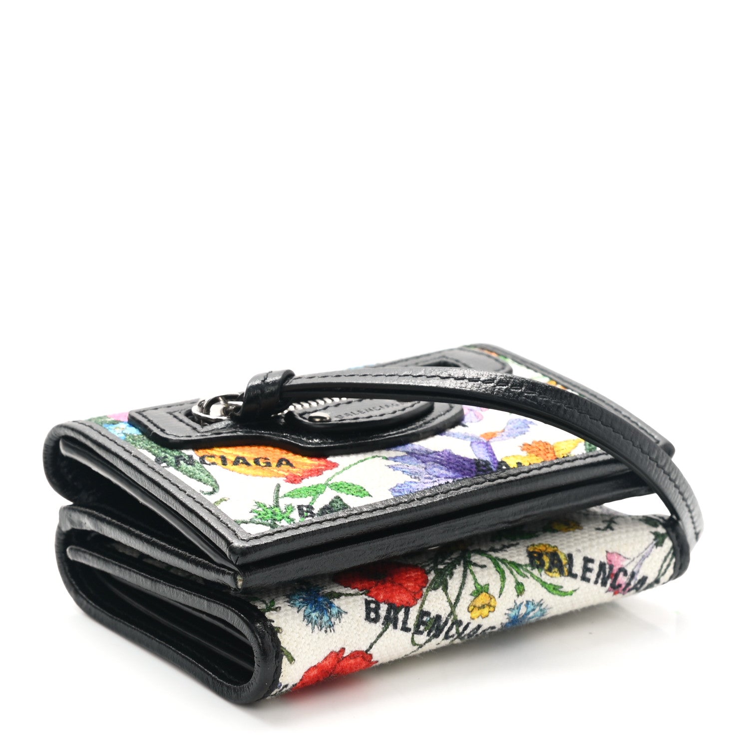 Balenciaga X GUCCI Canvas Azalea Calfskin Flora Logo Print Neo Classic Wallet White Multicolor Black 5 of 9