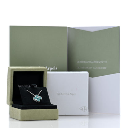 Van Cleef & Arpels 18K White Gold Diamond Celadon Green Sevres Porcelain Vintage Alhambra Pendant Necklace 5 of 5
