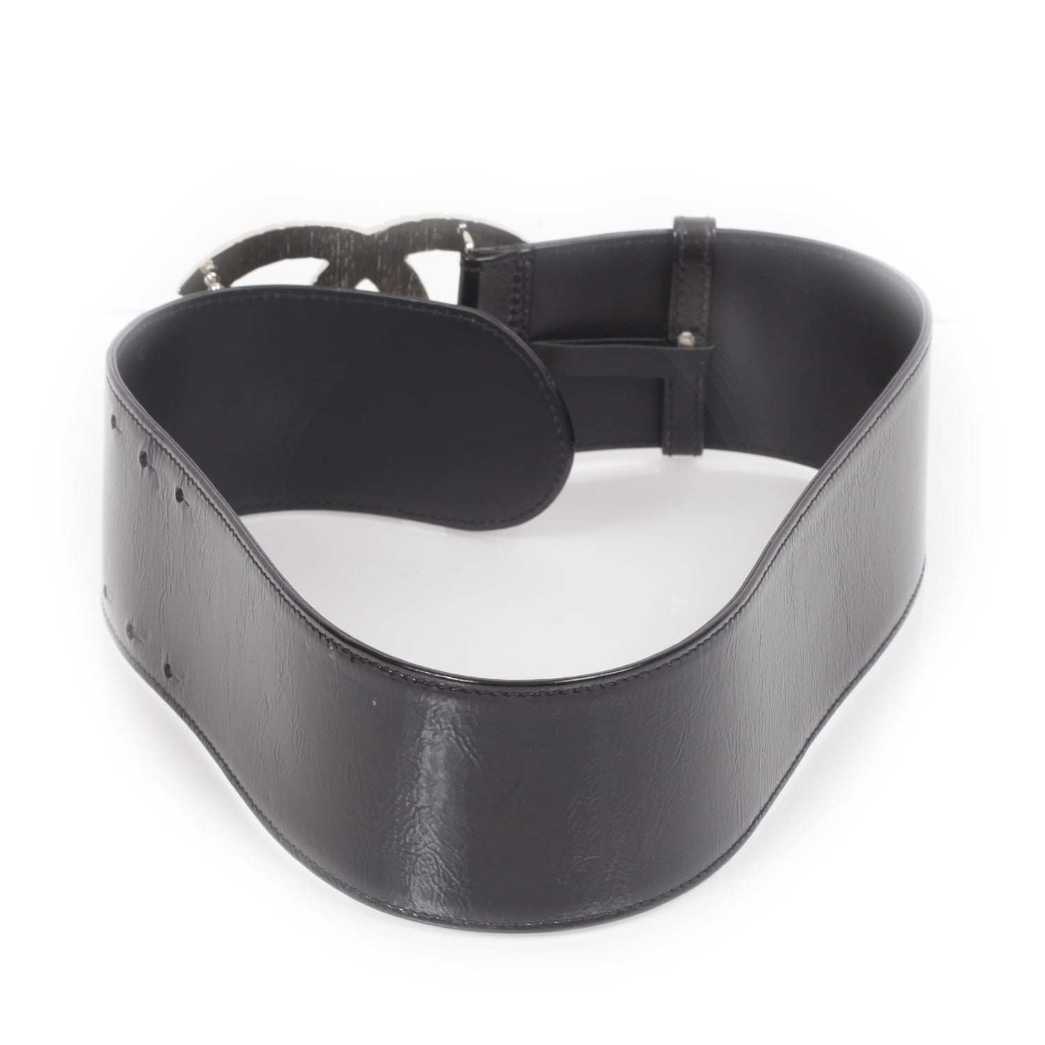 Chanel Patent Leather Silver CC Buckle Wide Belt 70 28 Black 2 of 6