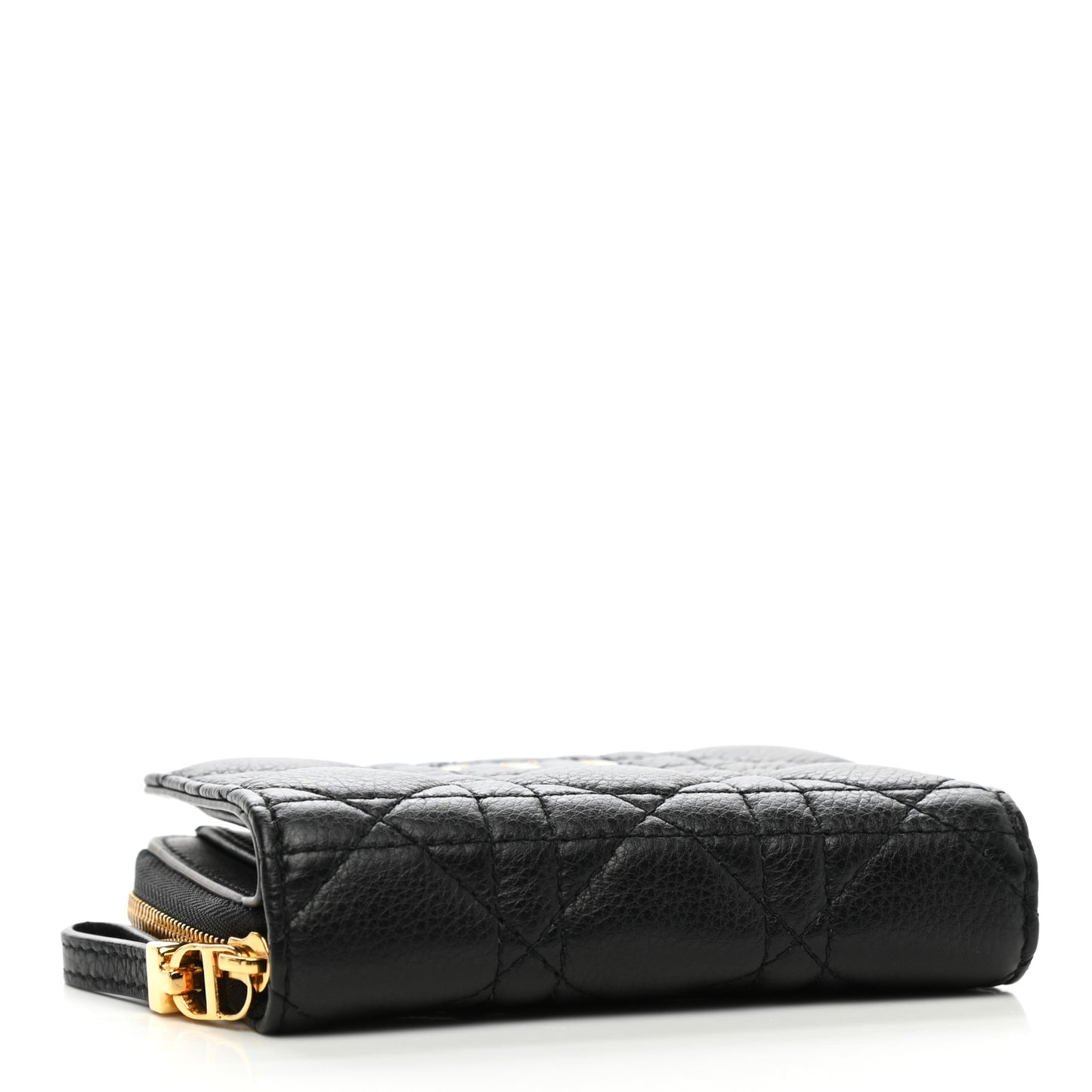 Grained Calfskin Supple Cannage Caro Scarlet Zipped Wallet Black
