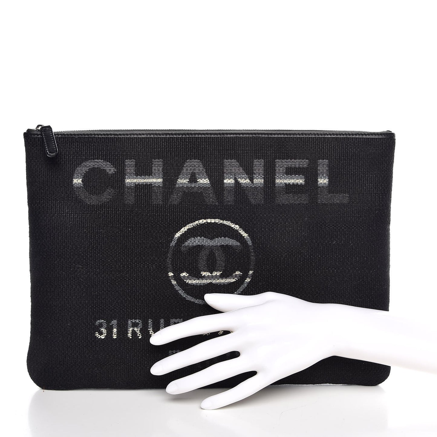 Striped Canvas Deauville Pouch Clutch Grey Black