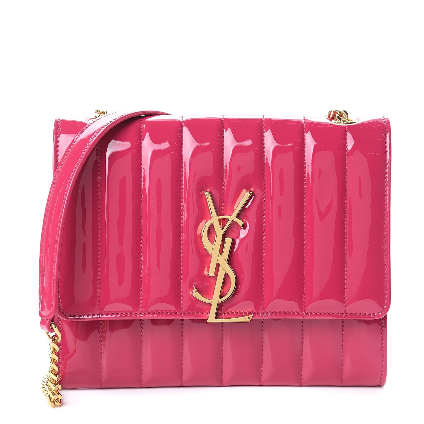 Patent Calfskin Matelasse Monogram Vicky Chain Wallet Neon Bubblegum