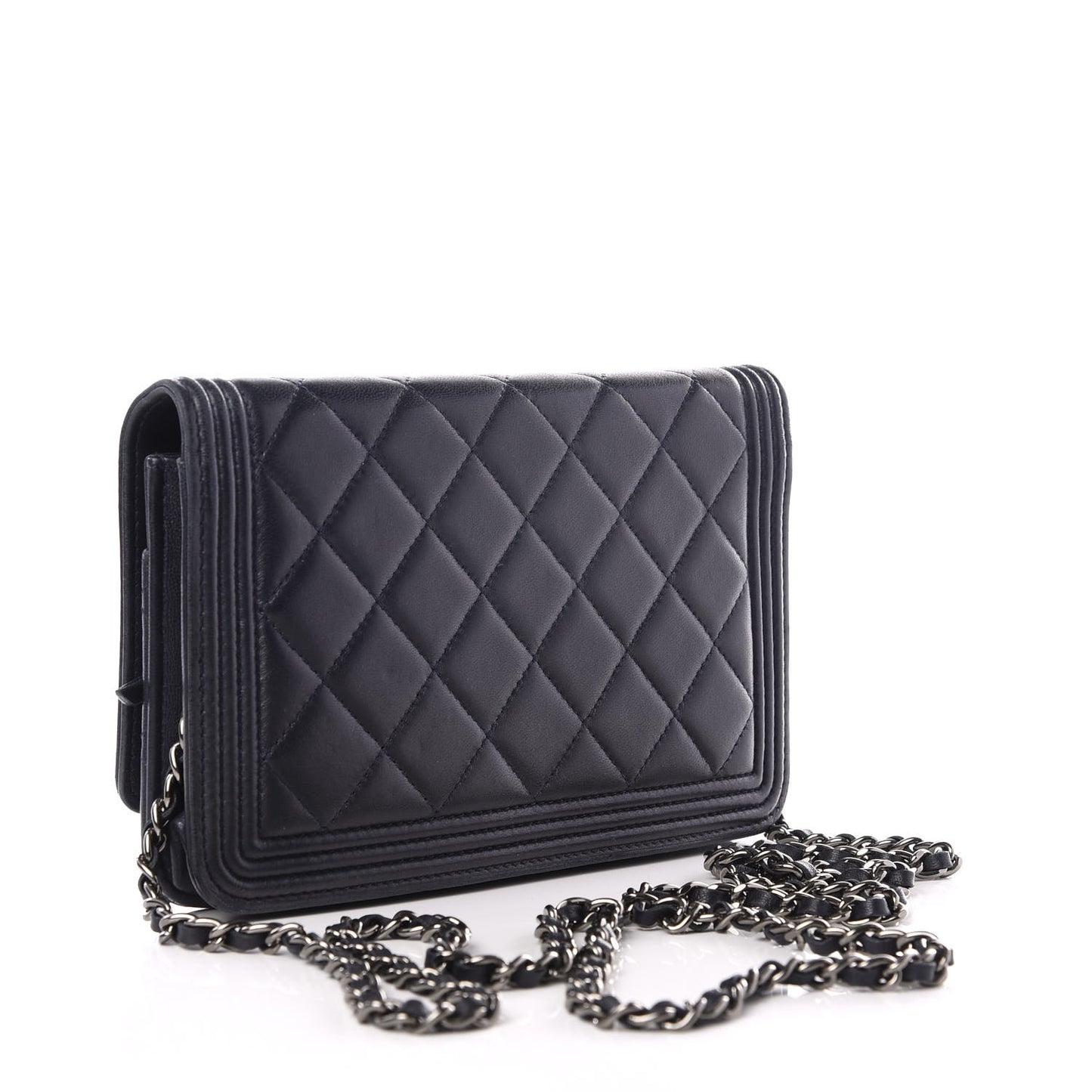 Lambskin Quilted Boy Wallet On Chain WOC Navy Blue