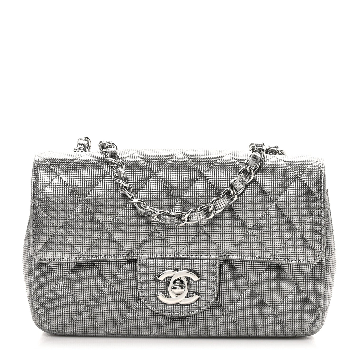 Chanel Metallic Calfskin Quilted Pixel Effect Mini Rectangular Flap Dark Silver 1 of 11