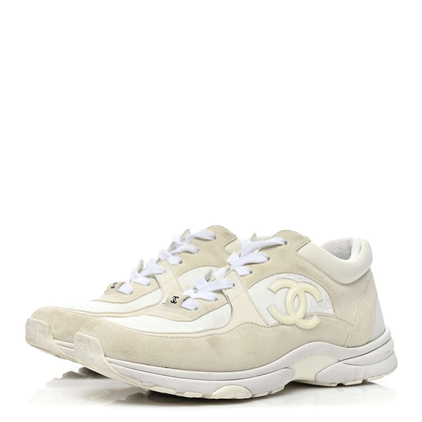 Suede Calfskin Fabric CC Sneakers 41 White
