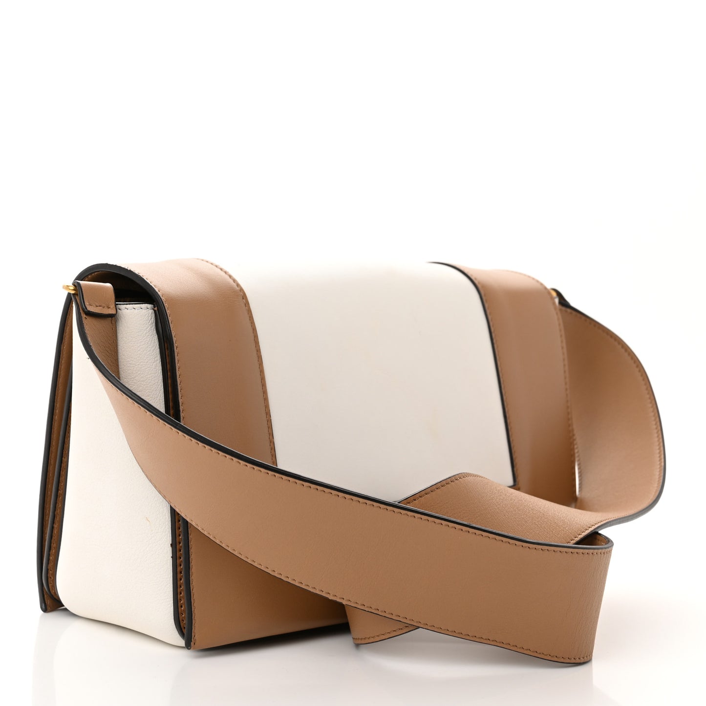 Shiny Smooth Calfskin Medium Frame Shoulder Bag Tan Optic White