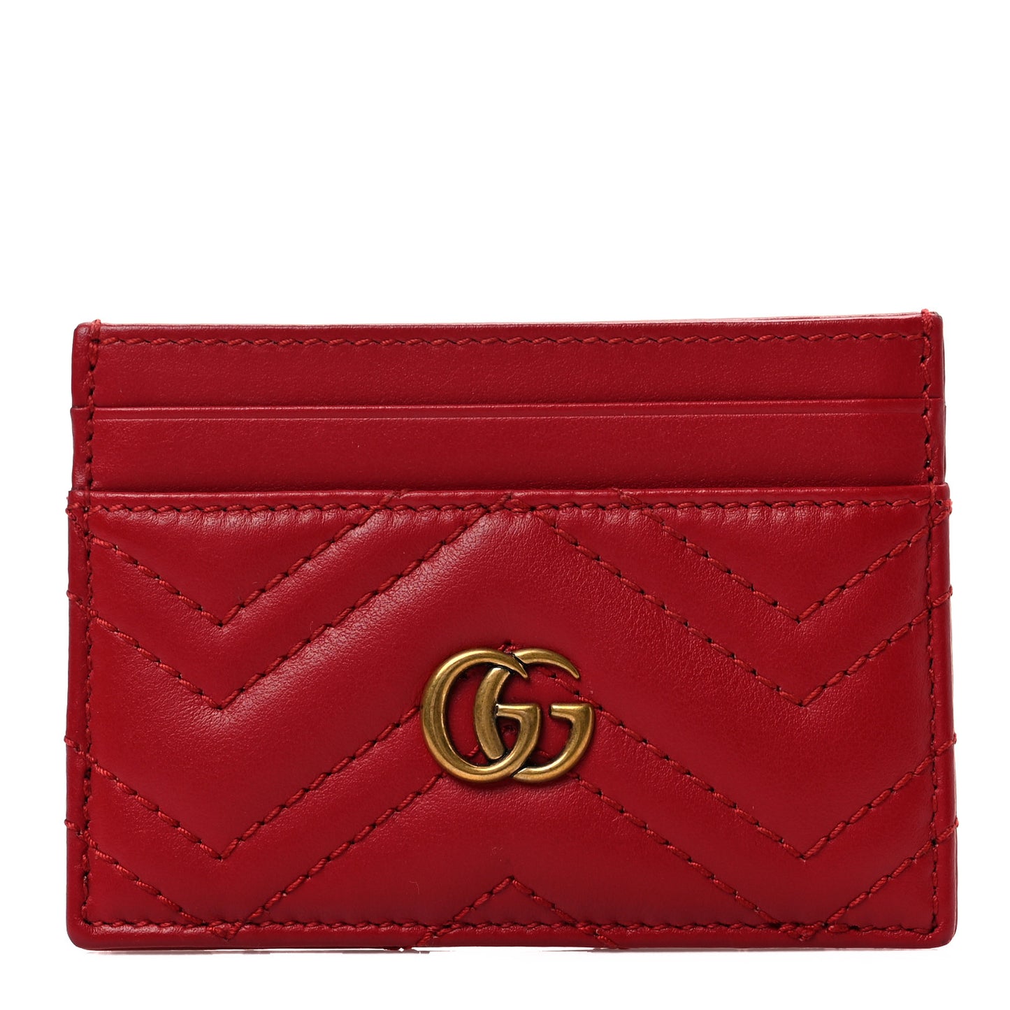 Calfskin Matelasse GG Marmont Card Holder Hibiscus Red
