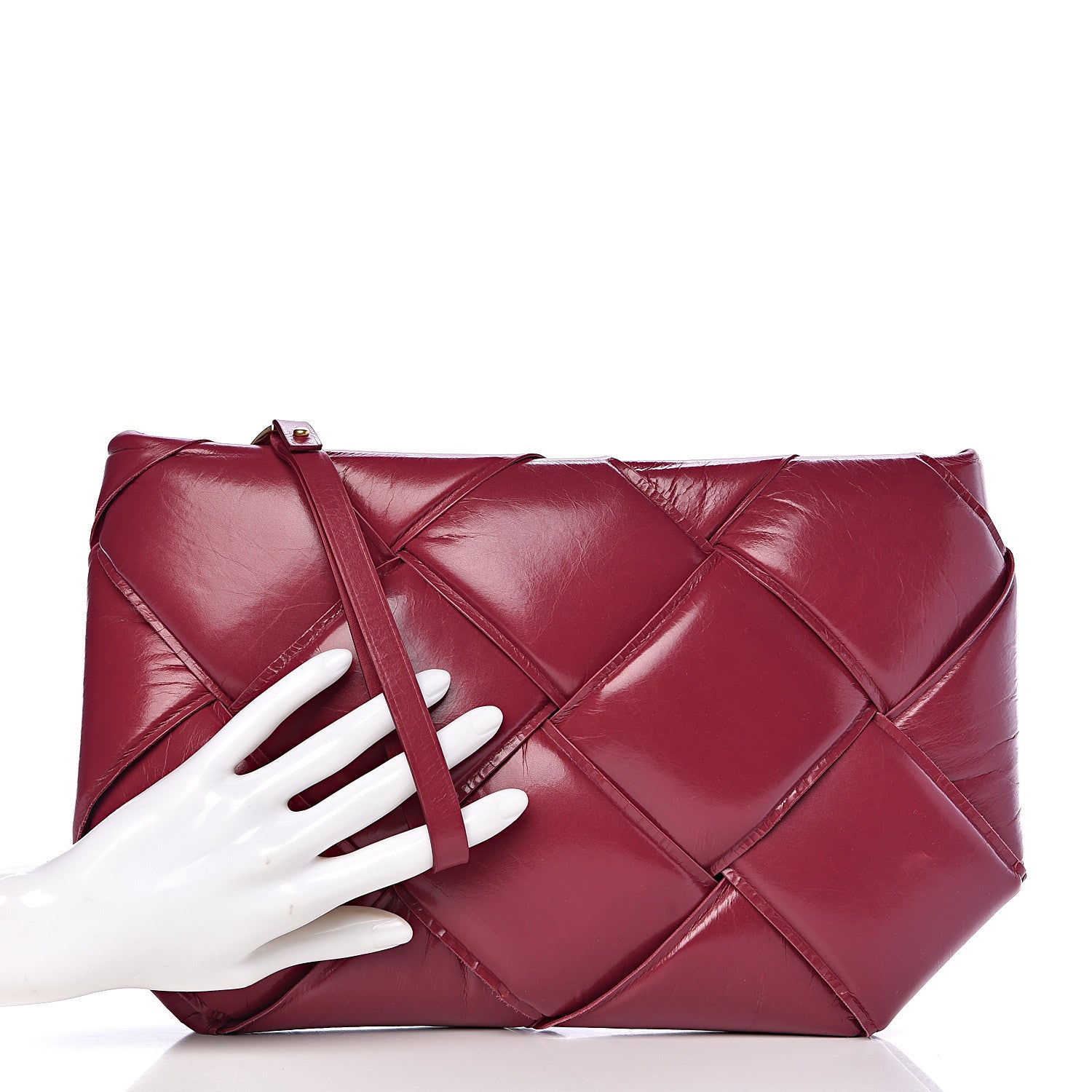 Bottega Veneta Paper Calfskin Maxi Intrecciato Padded Pouch Clutch Amaranto 2 of 8