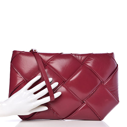 Bottega Veneta Paper Calfskin Maxi Intrecciato Padded Pouch Clutch Amaranto 2 of 8