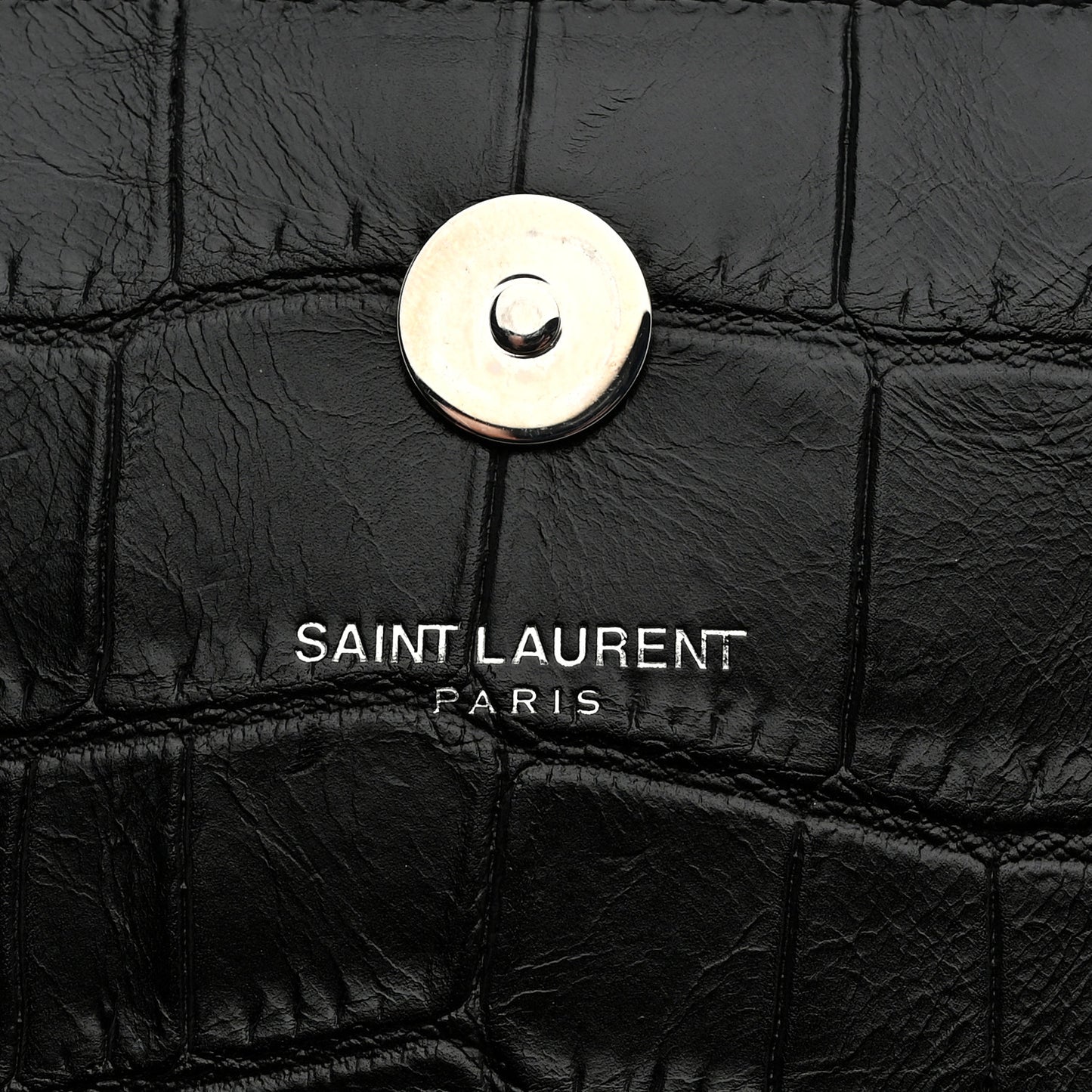 Calfskin Crocodile Embossed Classic Kate Monogram Clutch Black