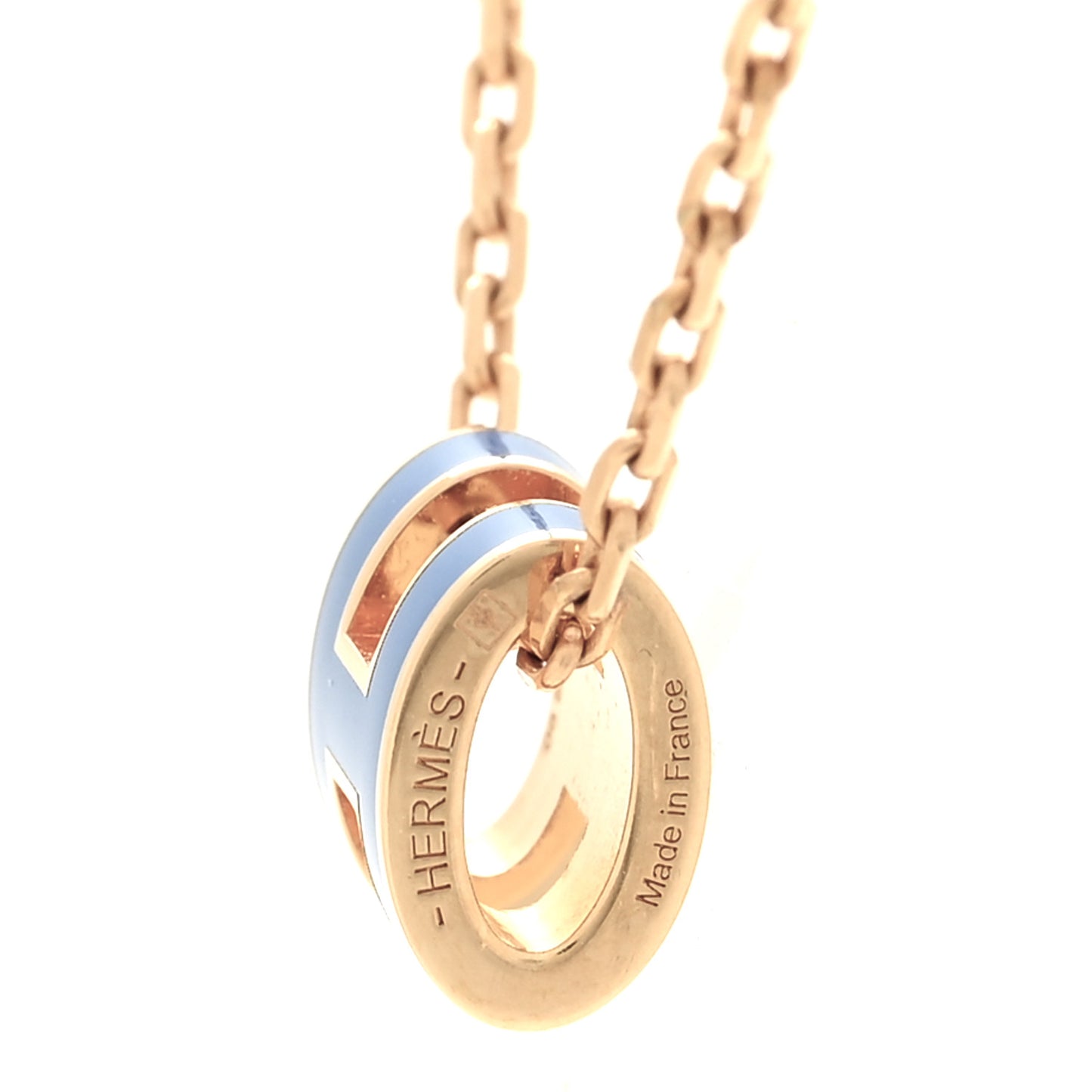 Lacquered Gold Mini Pop H Pendant Necklace Bleu Sature