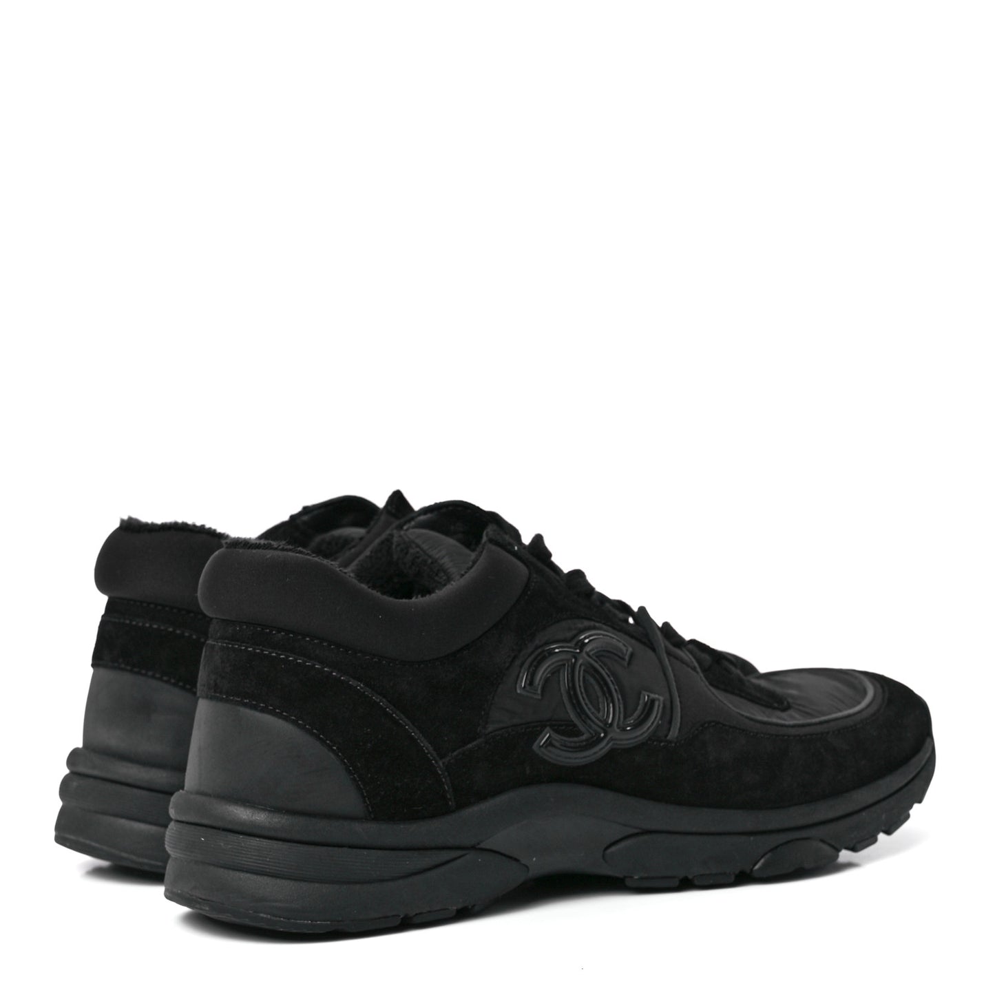 Fabric Calfskin Suede CC Sneakers 38.5 Black
