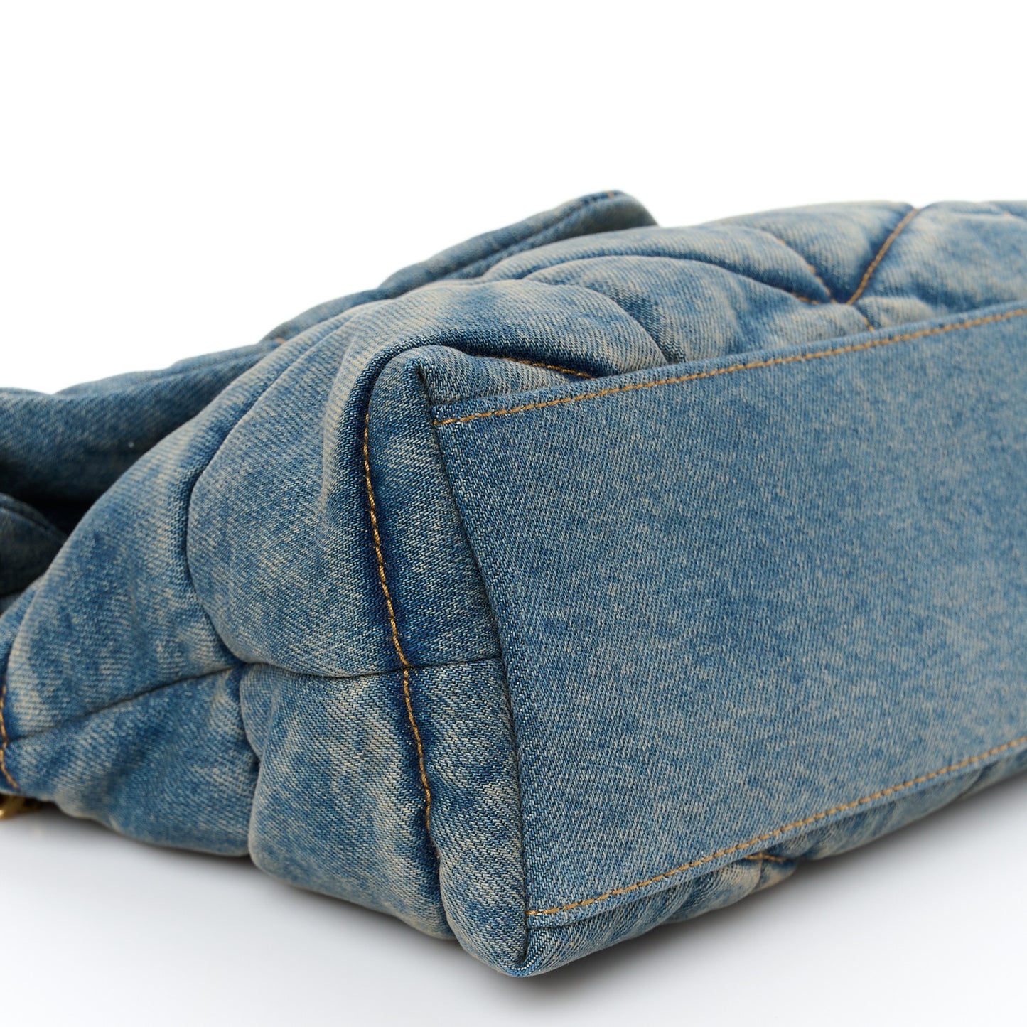 Denim Quilted Small Loulou Puffer Monogram Chain Satchel Blue Cinnamon