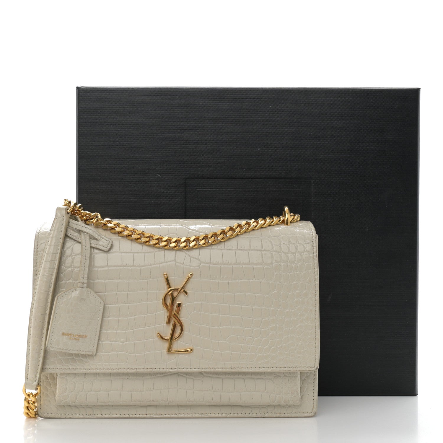 Saint Laurent Calfskin Crocodile Embossed Medium Monogram Sunset Blanc Vintage 14 of 14