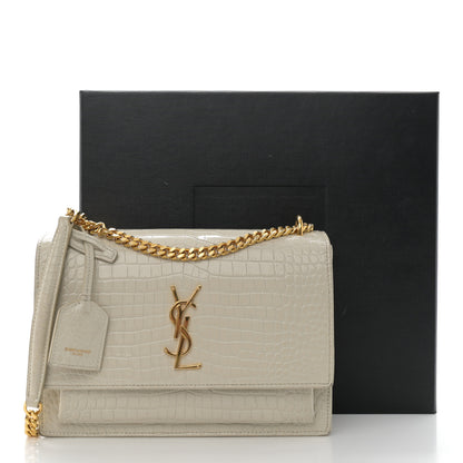 Saint Laurent Calfskin Crocodile Embossed Medium Monogram Sunset Blanc Vintage 14 of 14