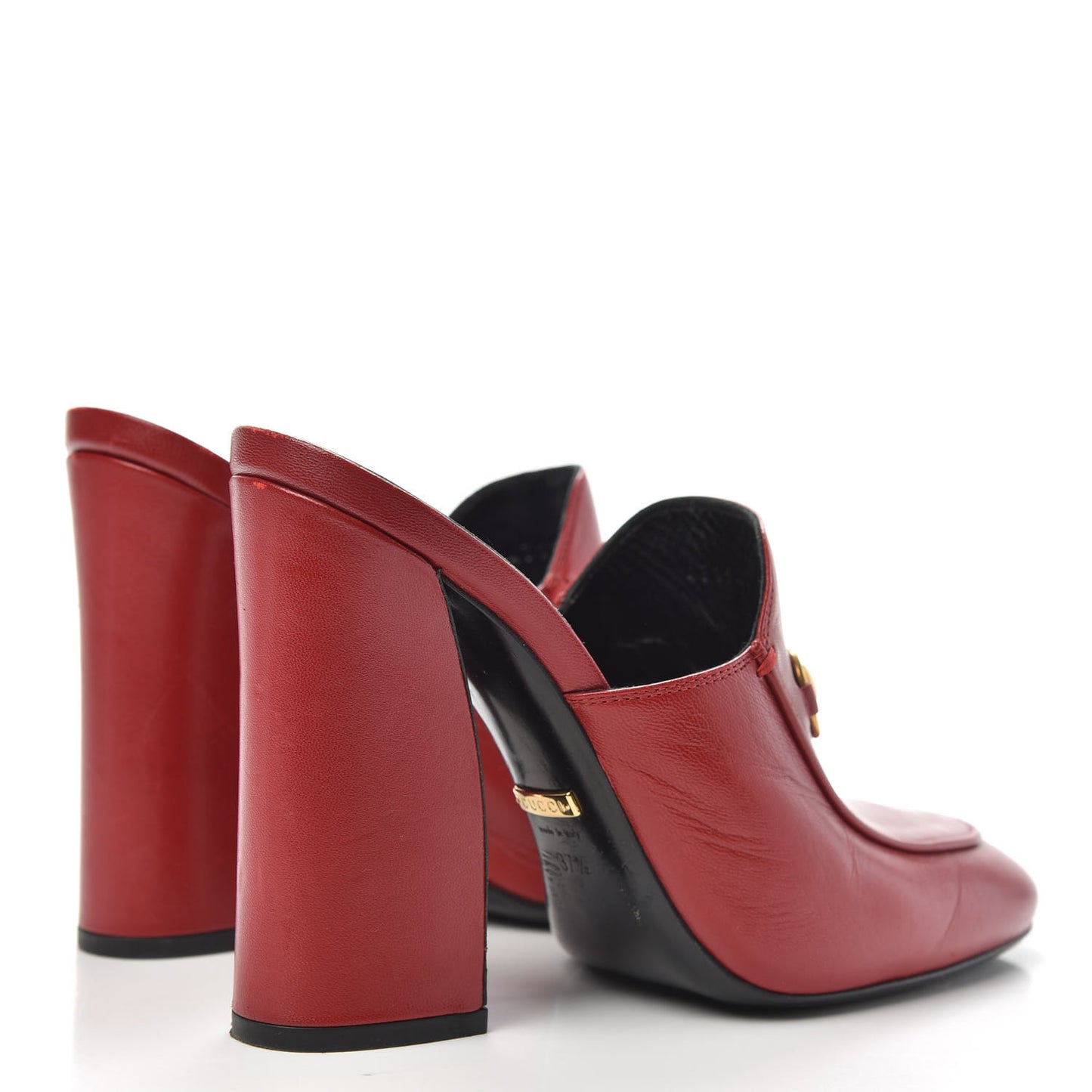 Malaga Kid Horsebit Princetown High Heel Mules 37.5 Hibiscus Red