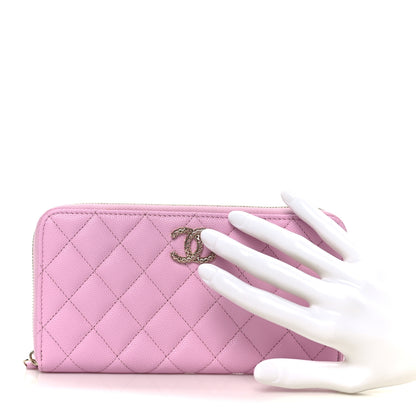 Chanel Caviar Quilted Perforated CC Long Zipped Wallet Pink 2 of 10
