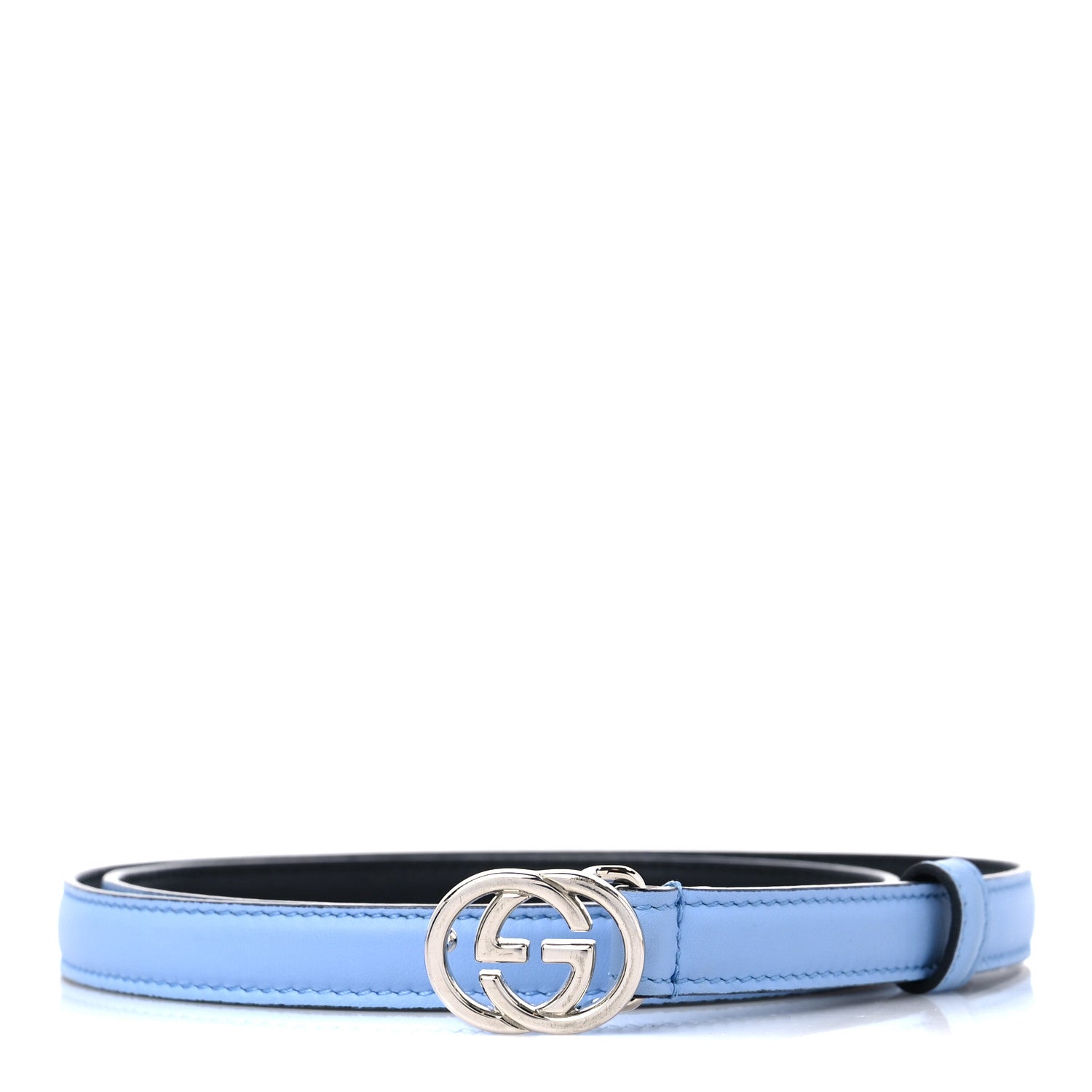 Gucci Moon Calfskin Nickel Interlocking G 20mm Belt 85 34 Porcelain Light Blue 1 of 5