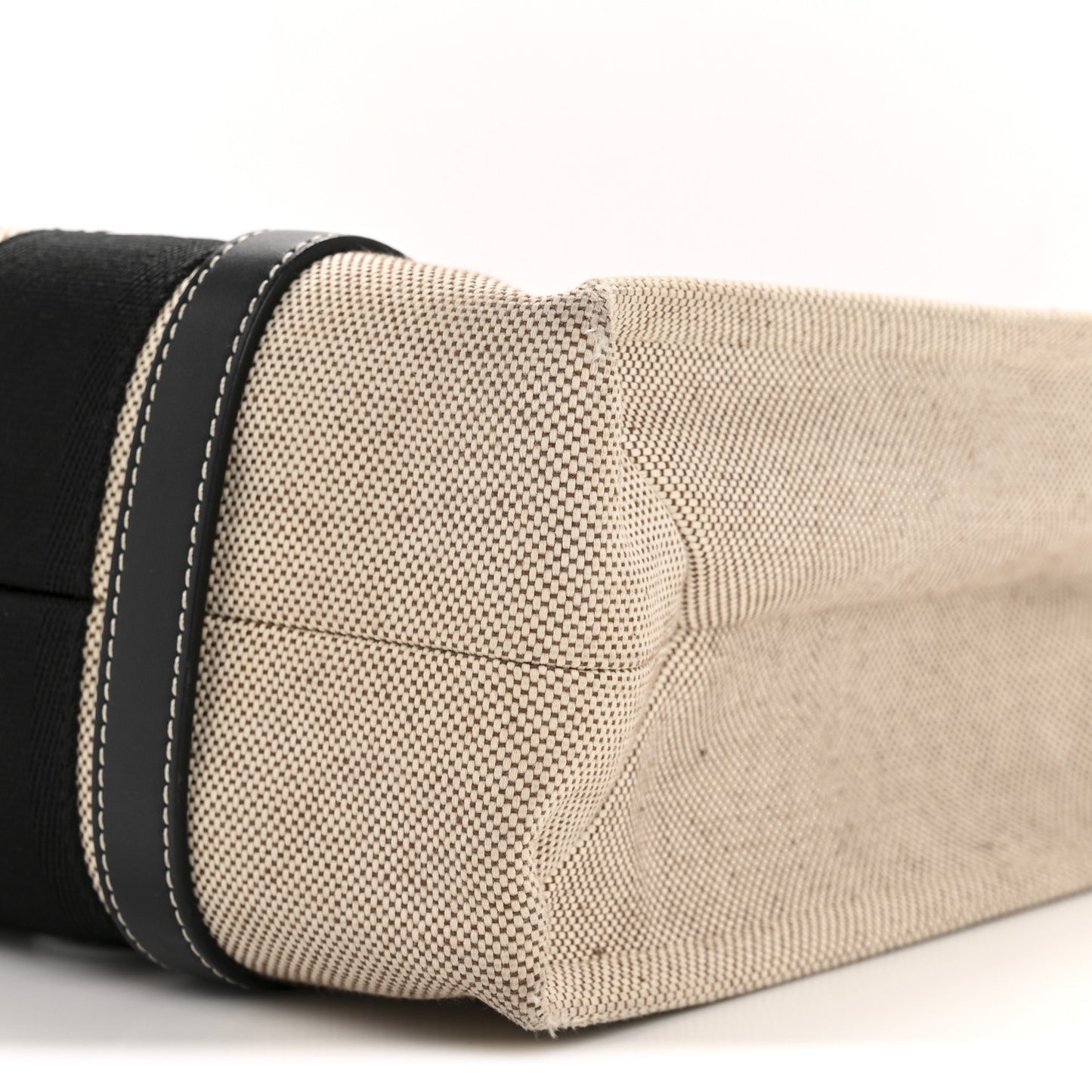 Linen Calfskin Medium Woody Ribbon Tote Black Blue