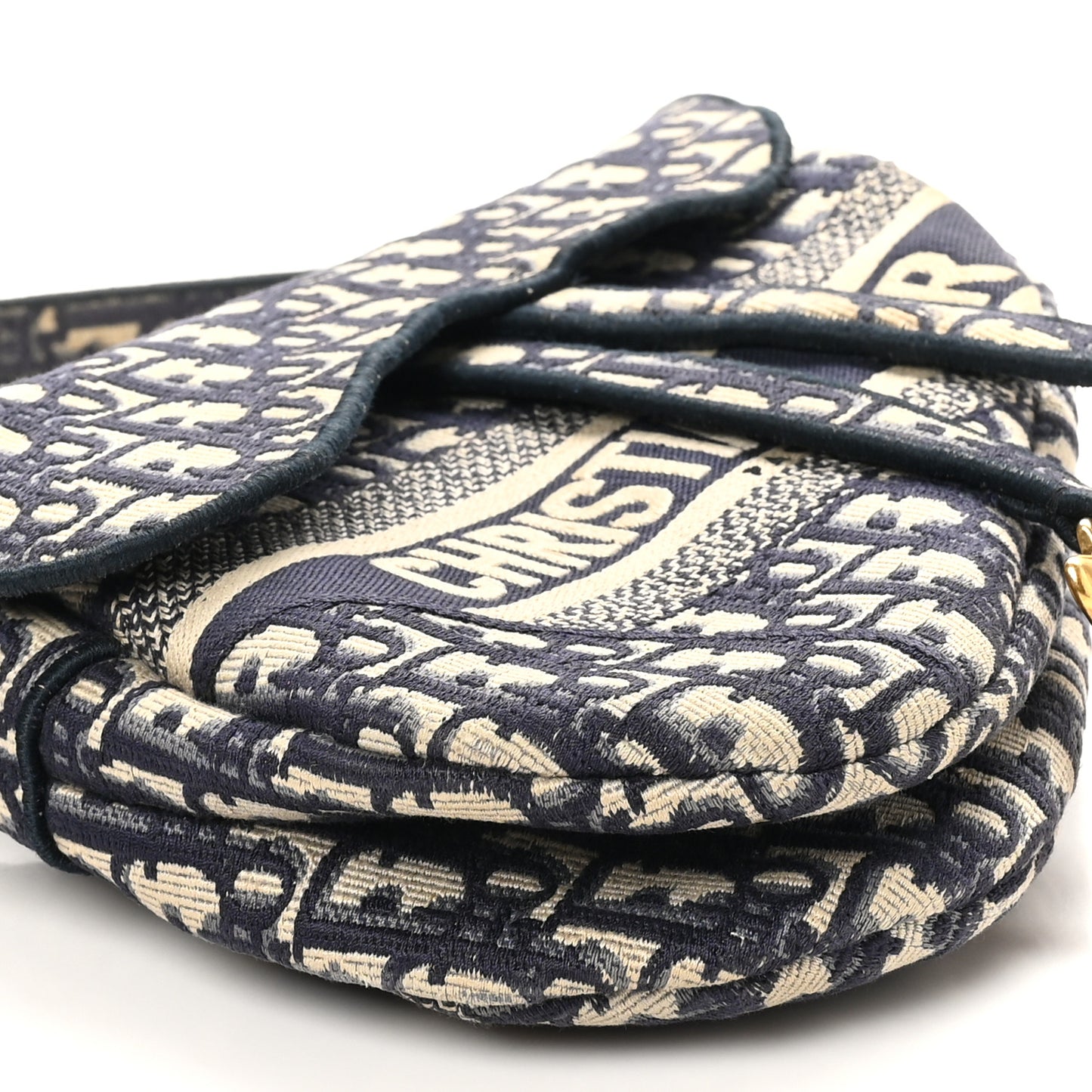 Oblique Embroidered Saddle Bag Blue