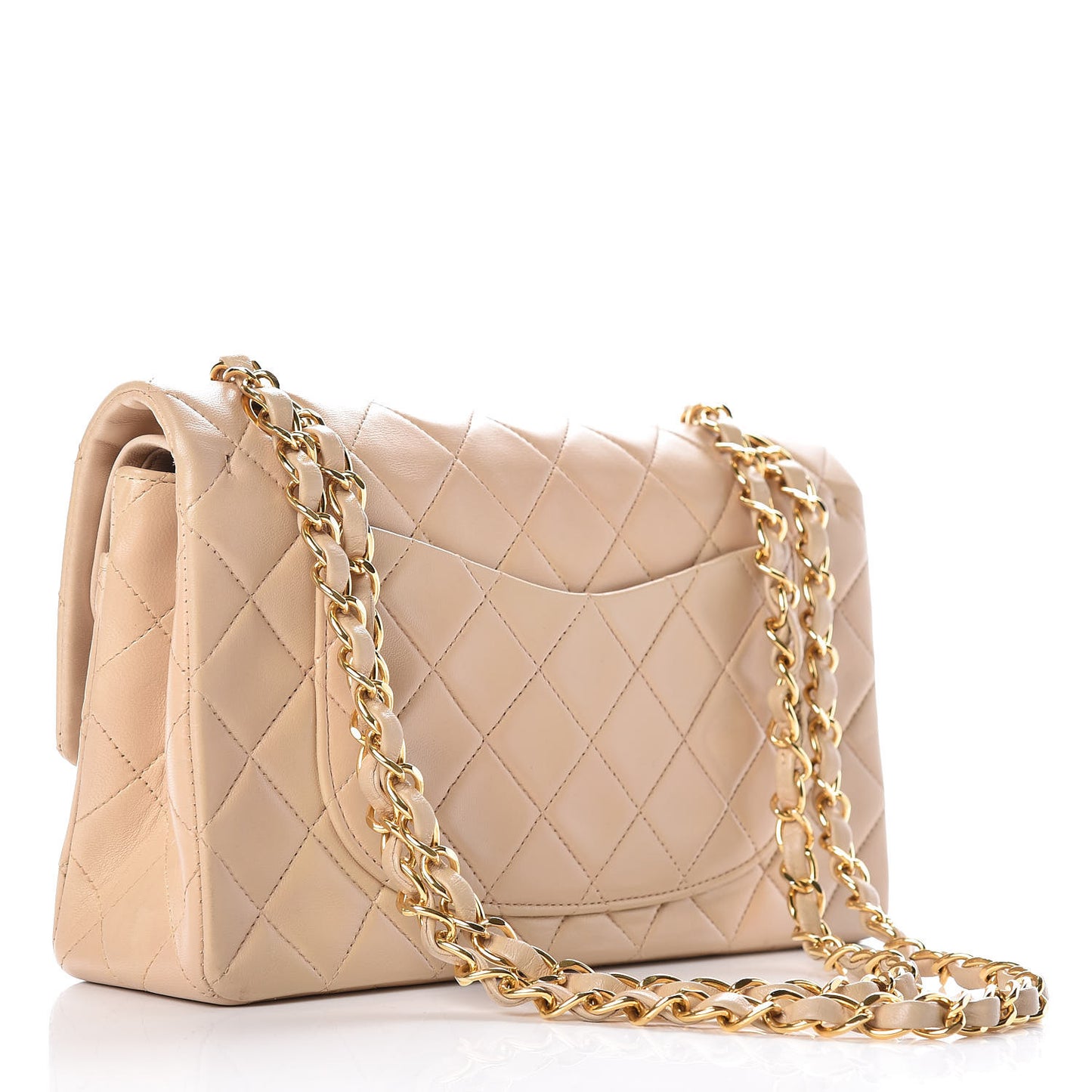 Lambskin Quilted Small Double Flap Beige