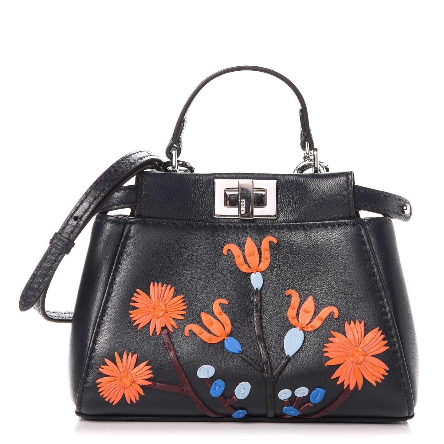 Shiny Nappa Botanic Garden Embroidered Micro Peekaboo Iconic Satchel Ocean Arancio