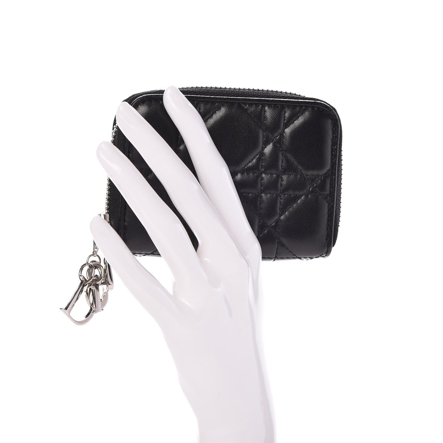 Lambskin Cannage Mini Lady Dior Zip Portemonnaie Black
