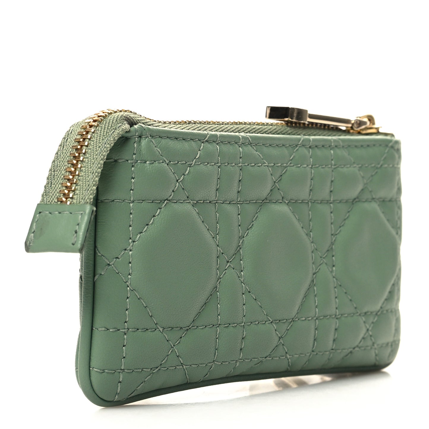Lambskin Cannage Lady Dior Zipped Key Case Green