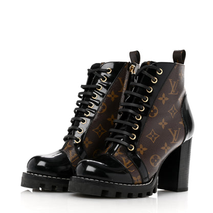 Louis Vuitton Patent Calfskin Monogram Star Trail Ankle Boots 38 Black 4 of 13