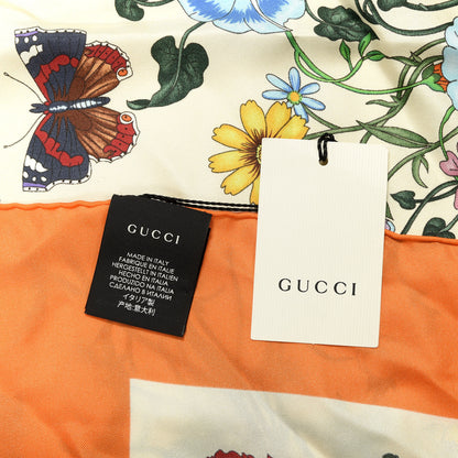 Gucci Silk Twill Flora Fluo Square Scarf Ivory Orange 4 of 6