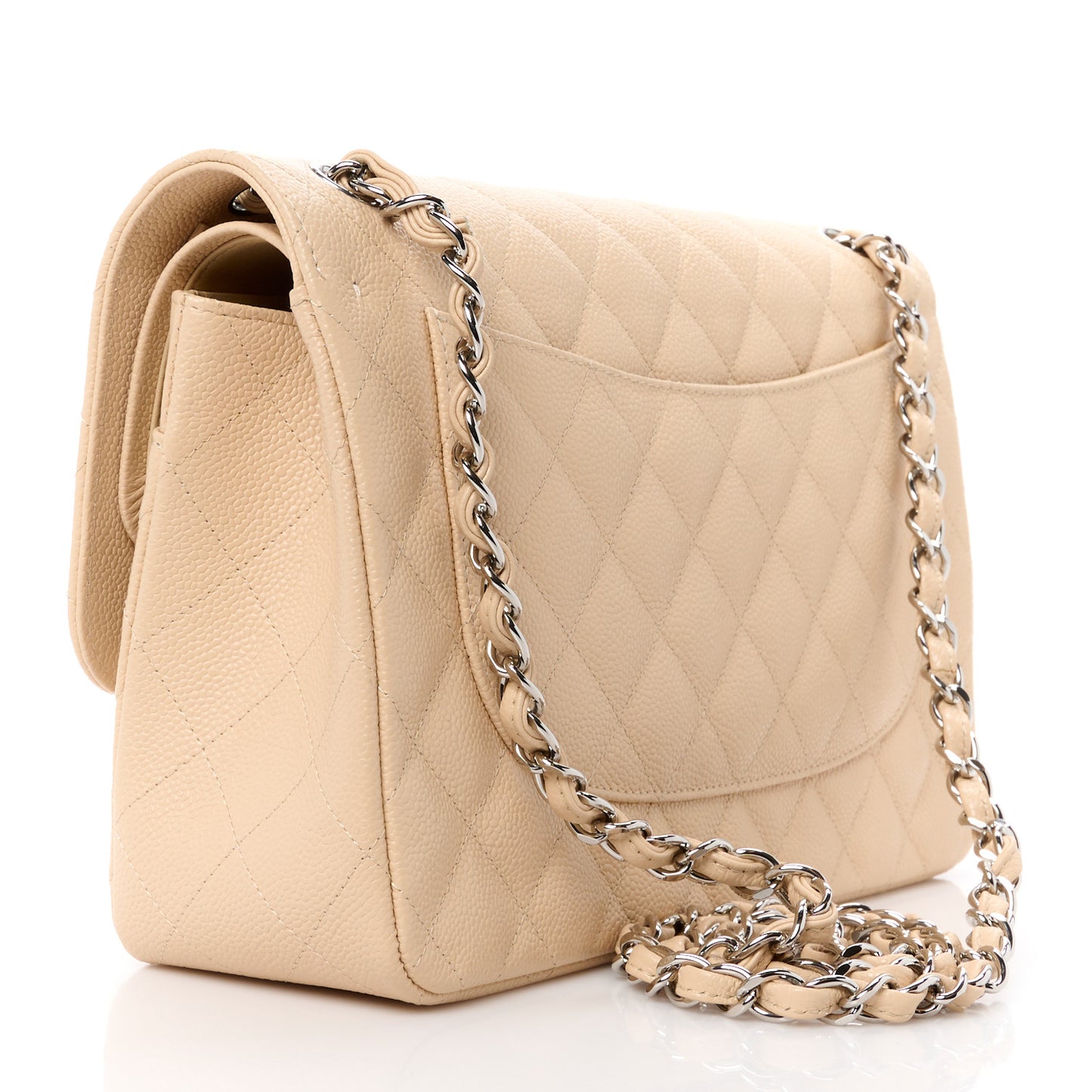 Caviar Quilted Jumbo Double Flap Beige Clair