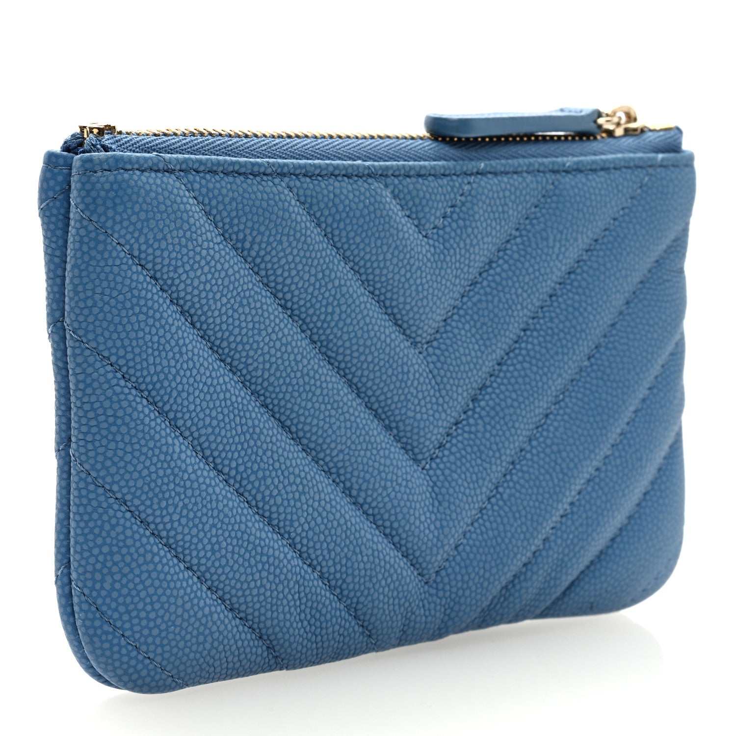 Chanel Caviar Chevron Quilted Small Cosmetic Case Blue 3 of 7