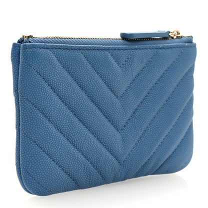 Chanel Caviar Chevron Quilted Small Cosmetic Case Blue 3 of 7